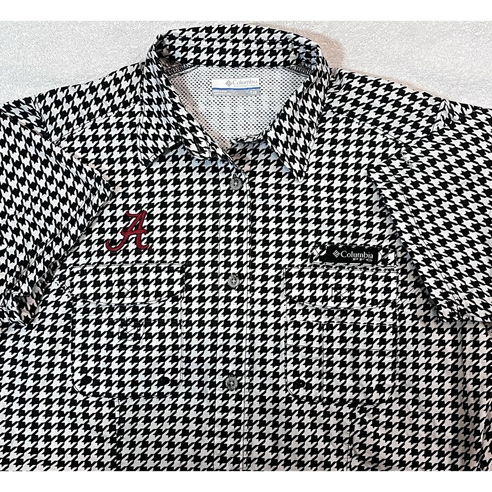 Columbia PFG Bonehead Vented Alabama Crimson Tide Shirt Women's‎ L Houndstooth